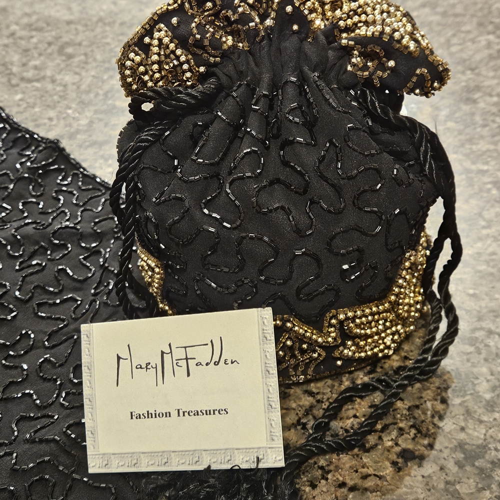 Vintage Mary McFadden Black and Gold Beaded Collar And Satchel Accessory Set - Picture 4 of 8